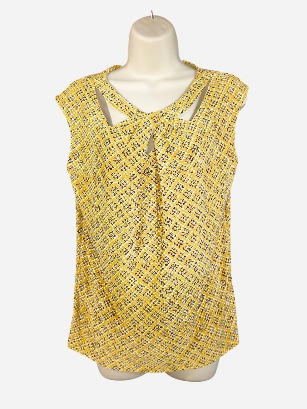 Kasper Gold Tweed Sleeveless V-Neck Shell